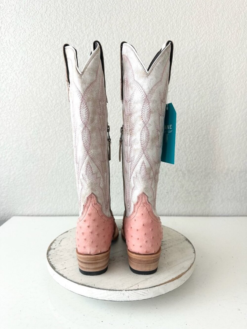 Lane SKYLIGHT Cowboy Boots Pink Ostrich Western Cowgirl Tall Snip Toe Womens 6.5 - Picture 3 of 12